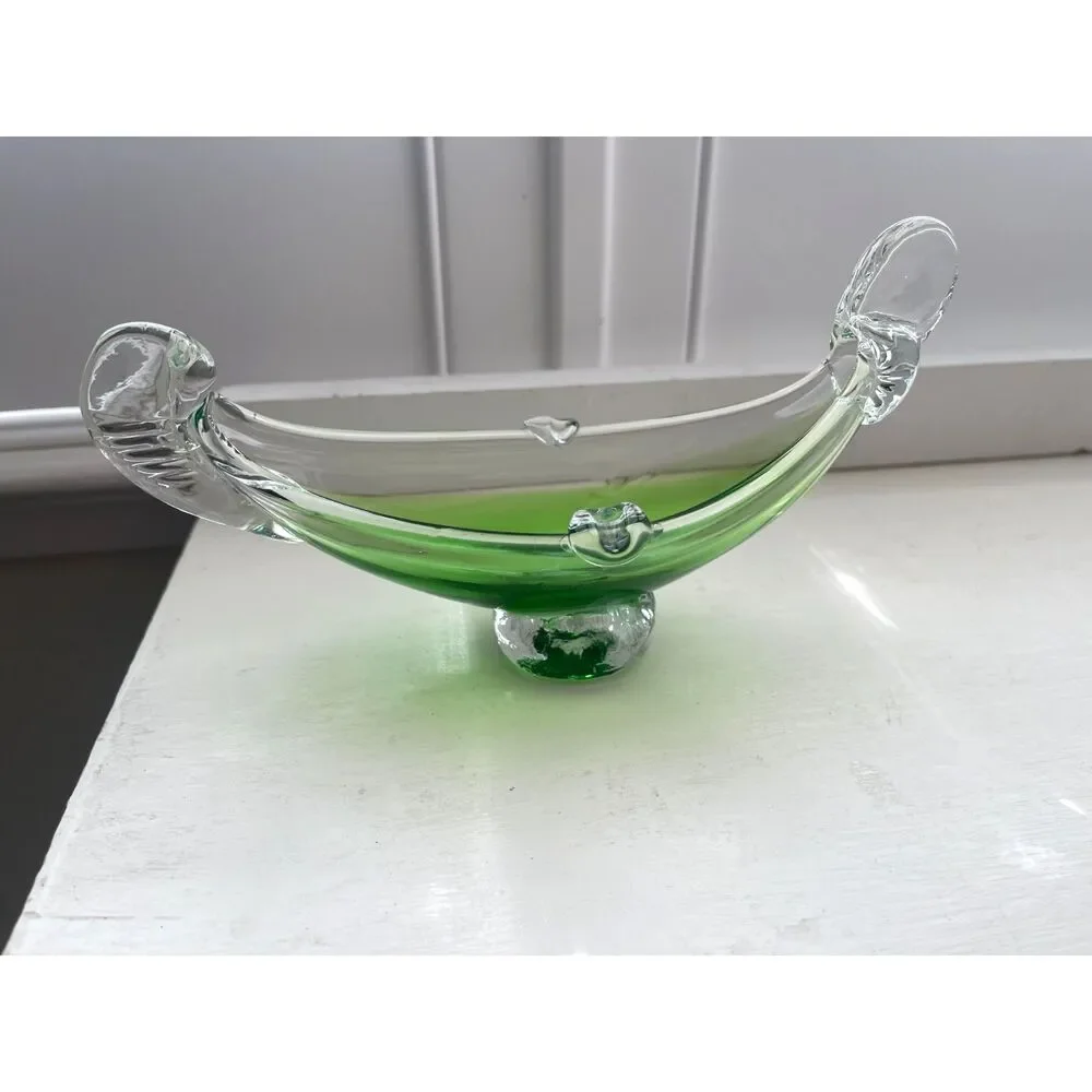 MURANO Art Glass ~ GONDOLA BOAT ~ Green Vintage Italy Italian Fine Handmade Scul